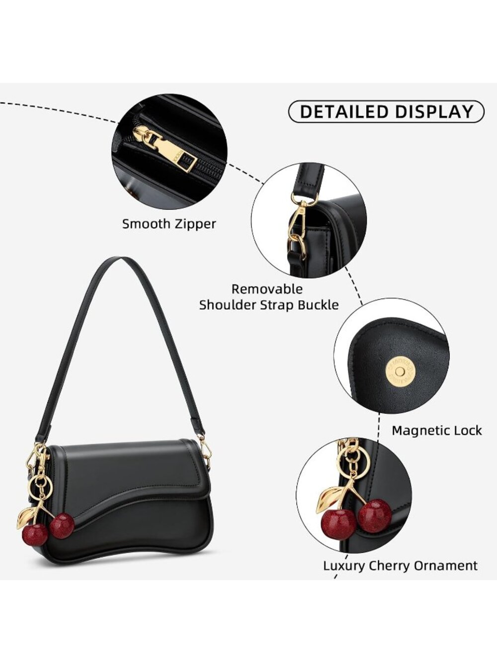 Women's Red Black Mini Hobo Shoulder Bag Crossbody Purse Detachable Strap - Picture 3 of 7